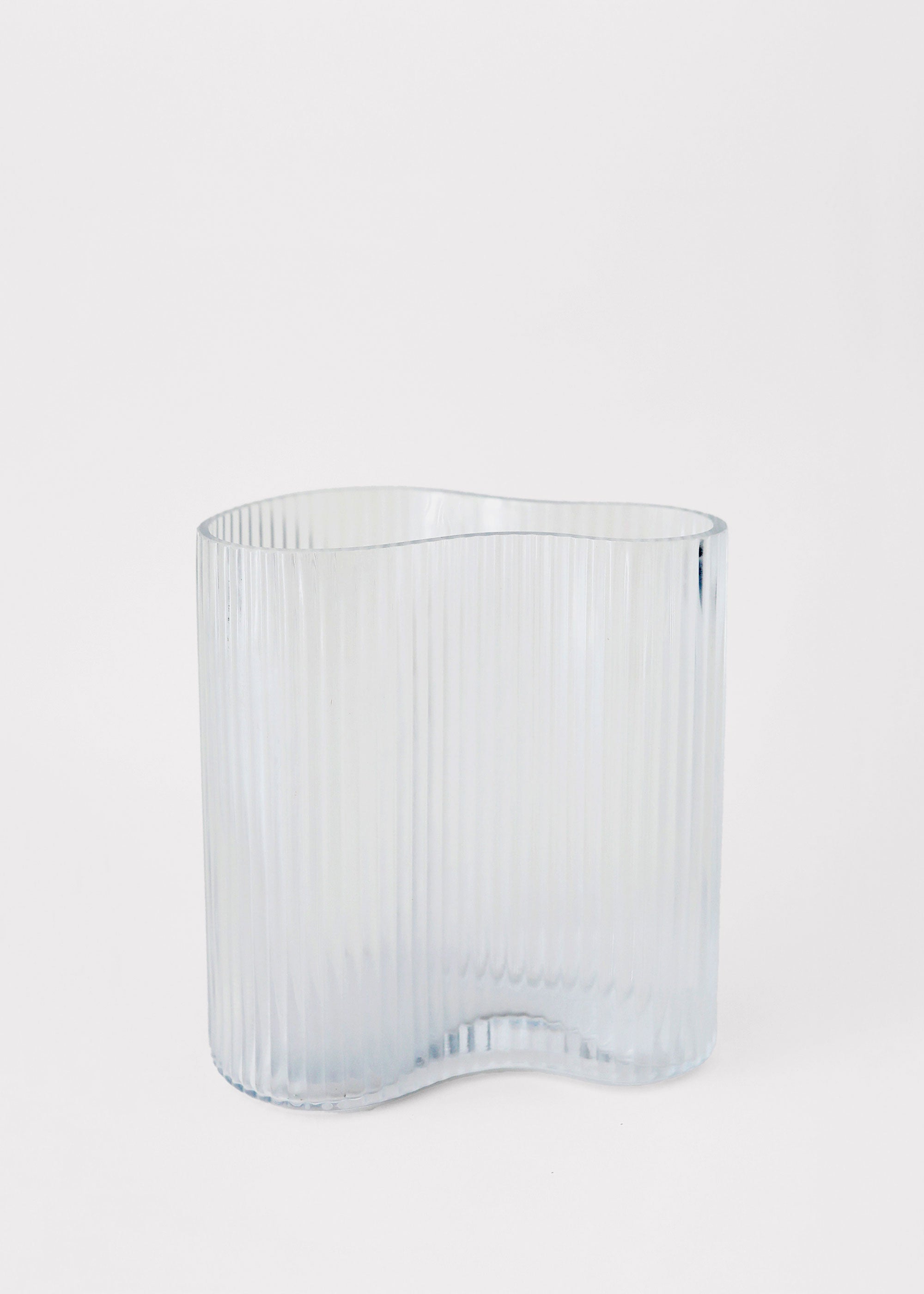 Clear Glass Ridged Asymmetrical Vase