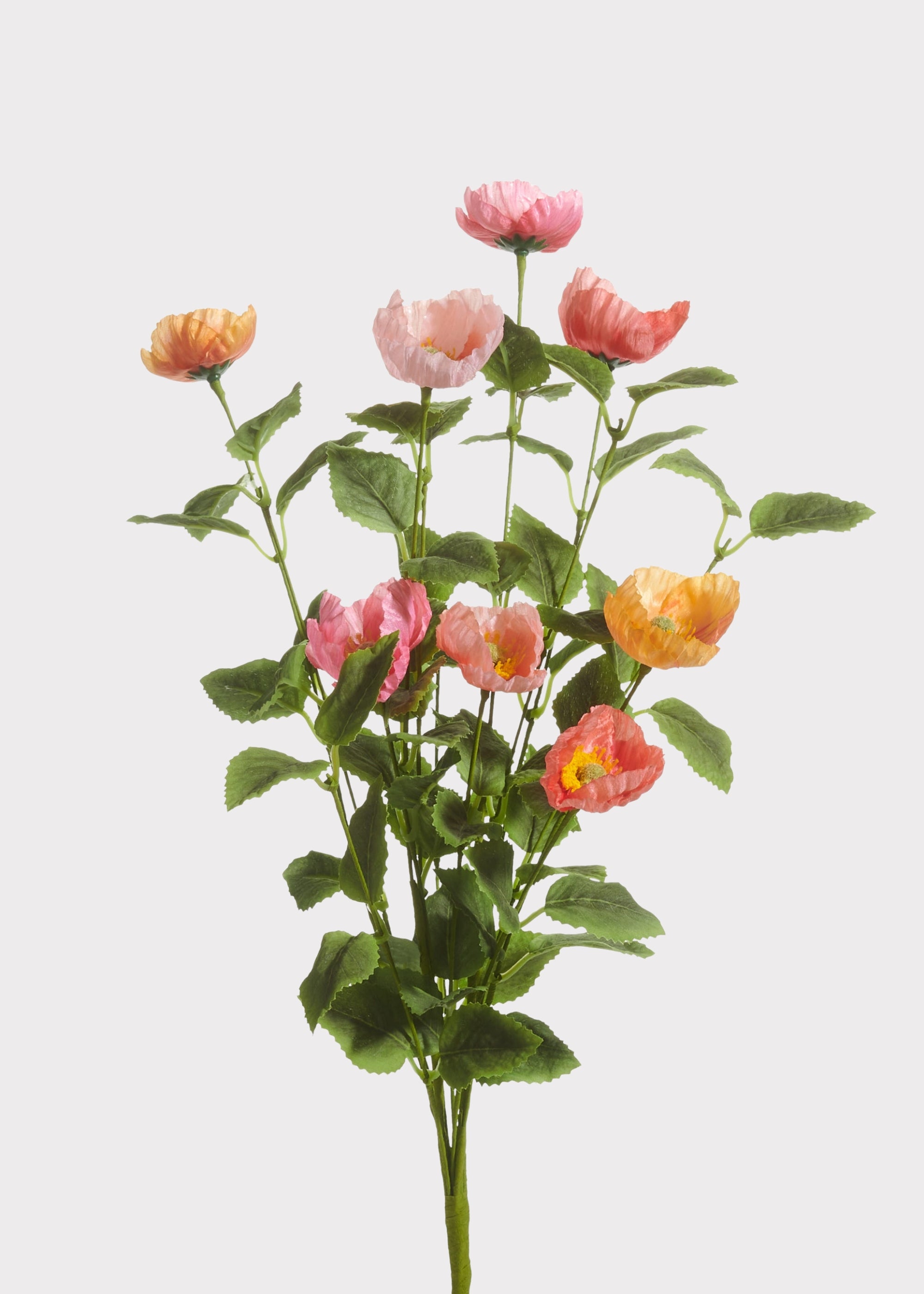Artificial Poppy Flower Bush in Pink and Coral
