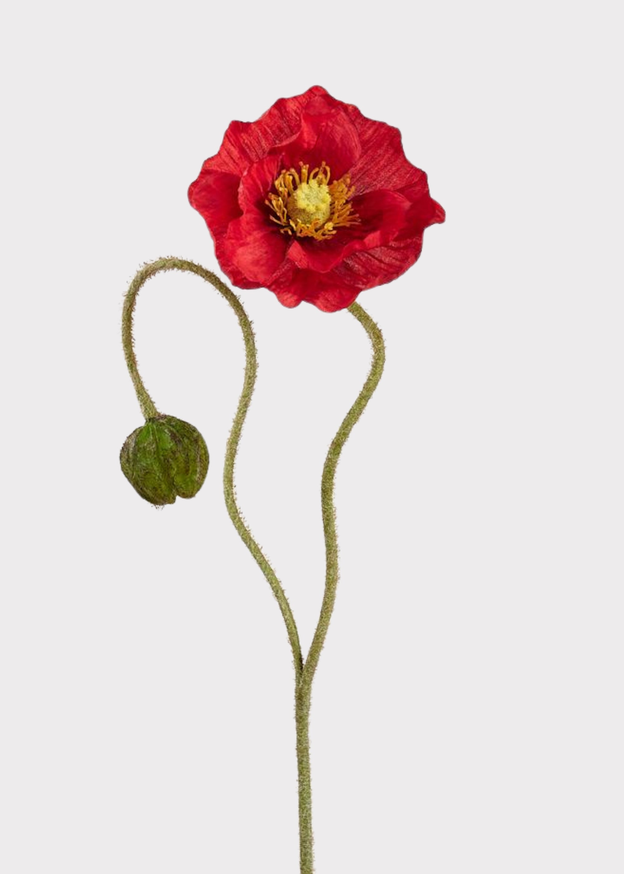 Artificial Poppy Flower and Bud Stem in Red