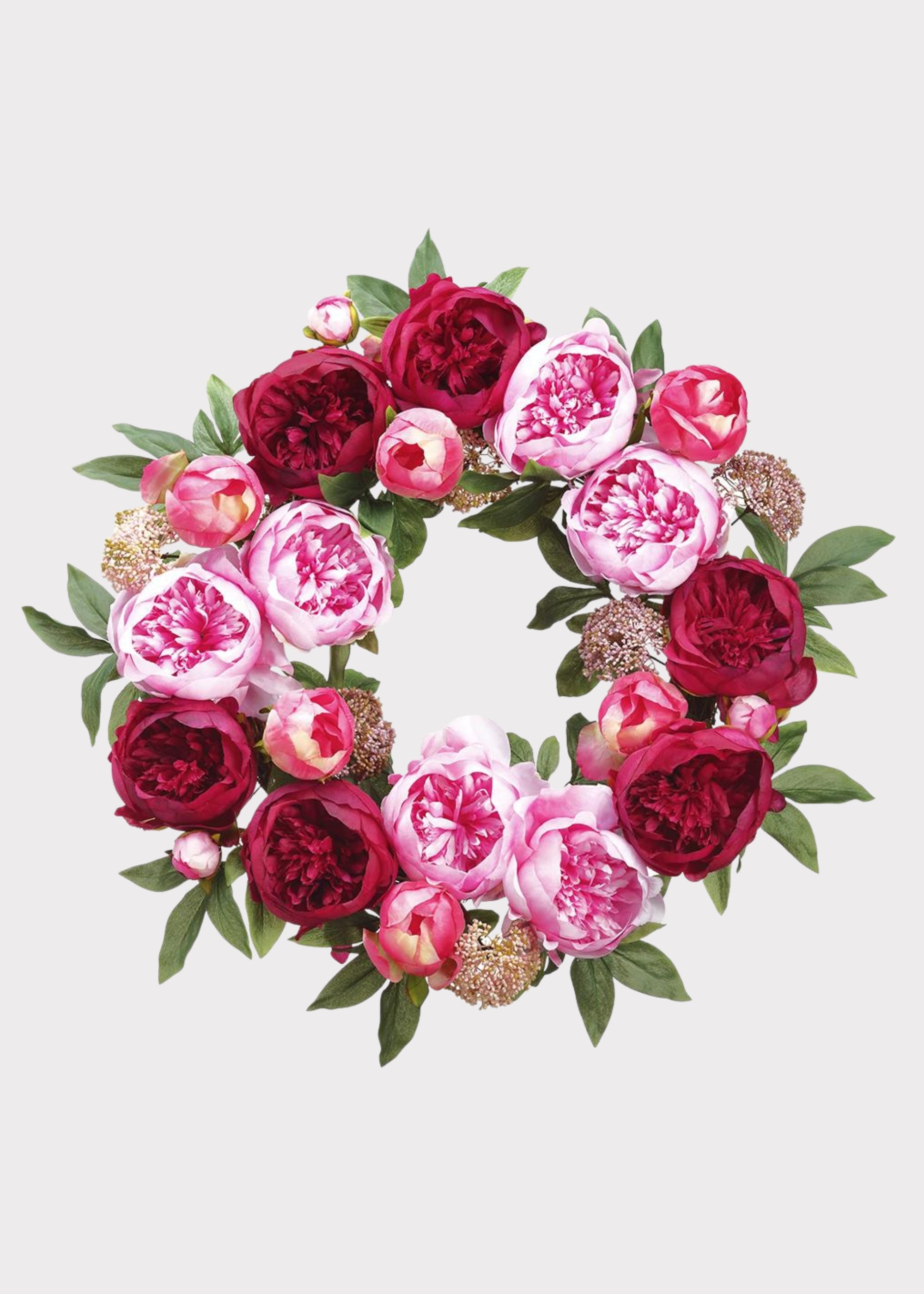 Pink and Burgundy Blooming Peony Fake Flower Wreath