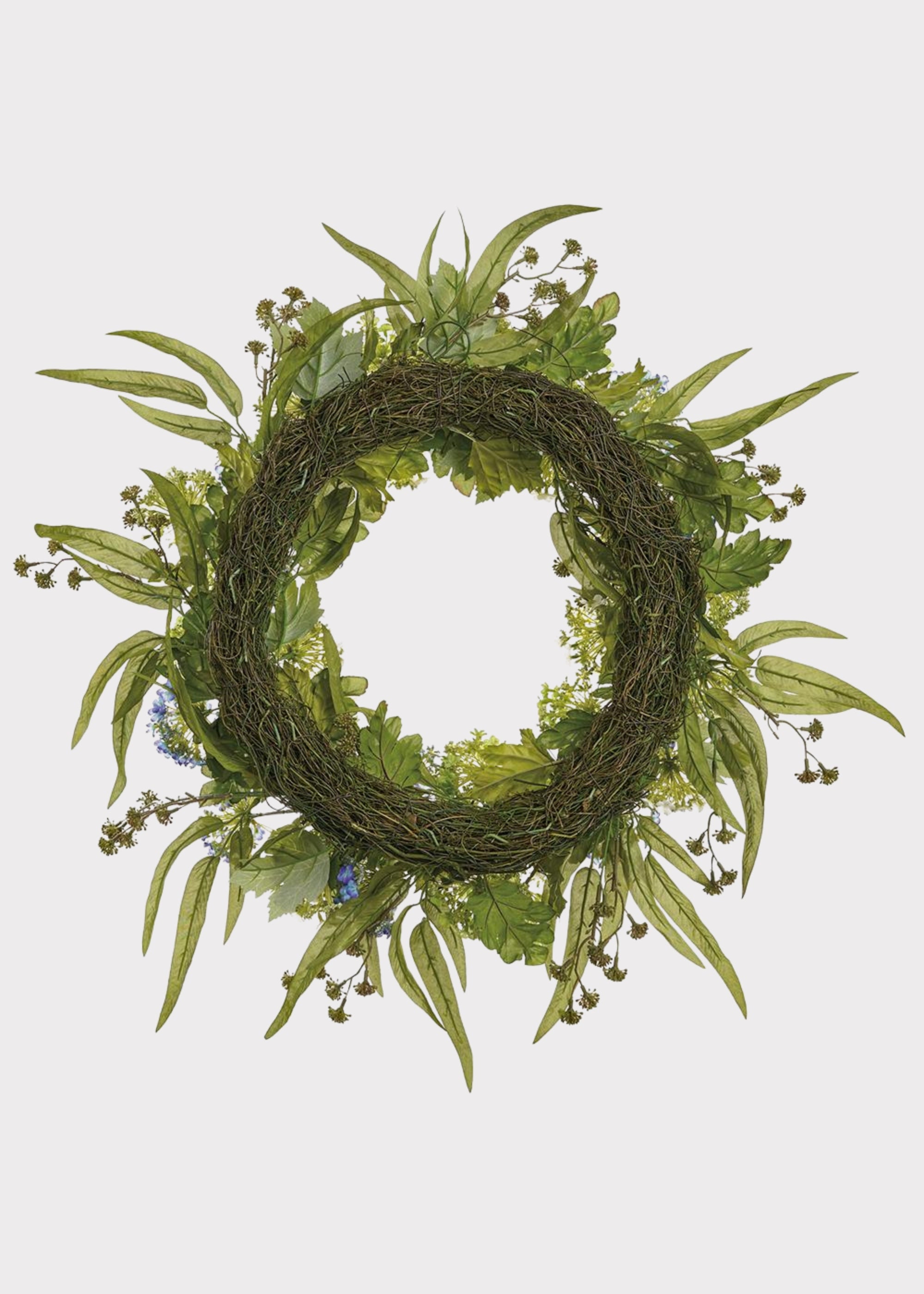 Snowball and Eucalyptus Fake Flower Wreath in Blue and Green