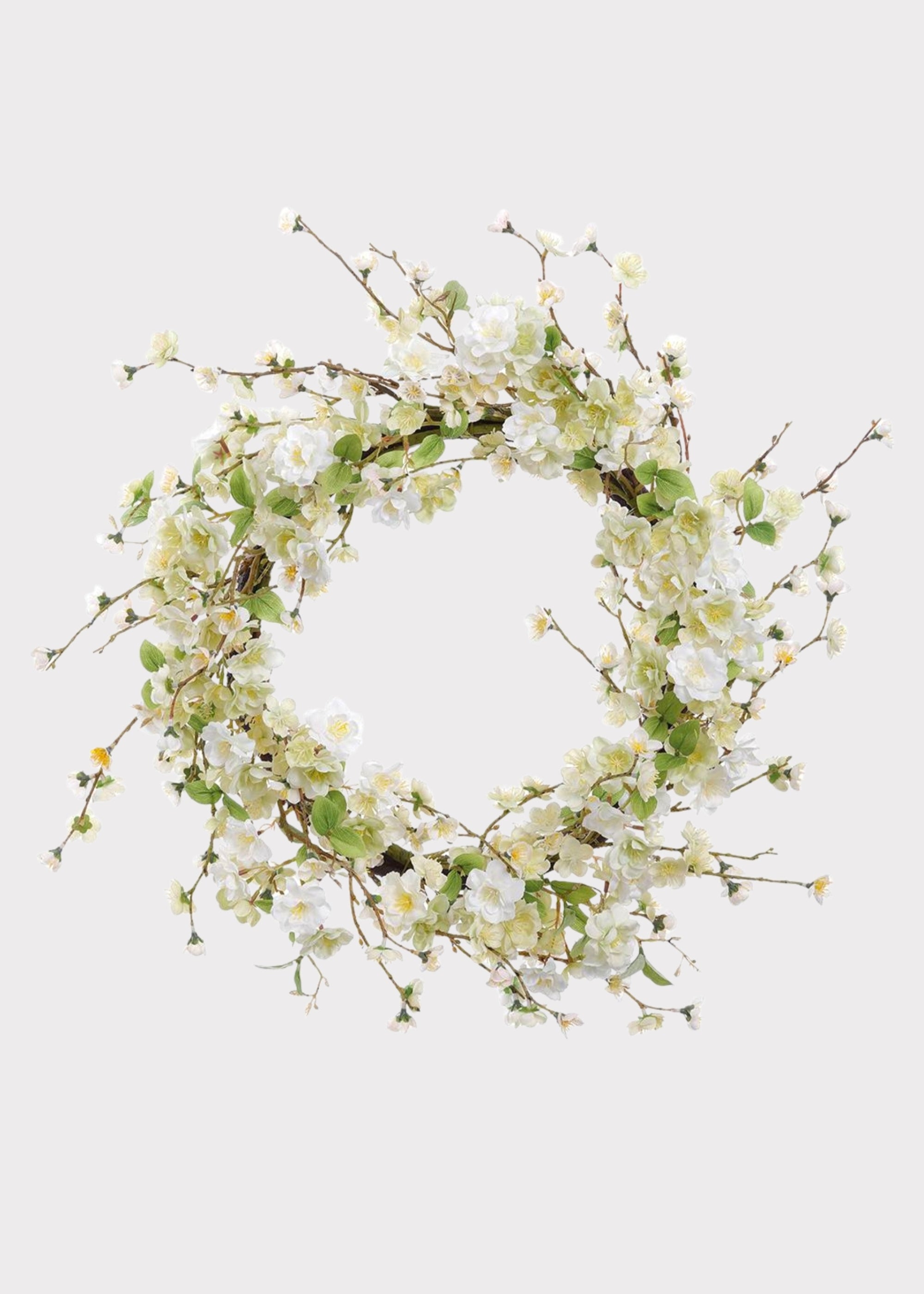 Artificial Cherry Blossom Flower Wreath in Cream Green