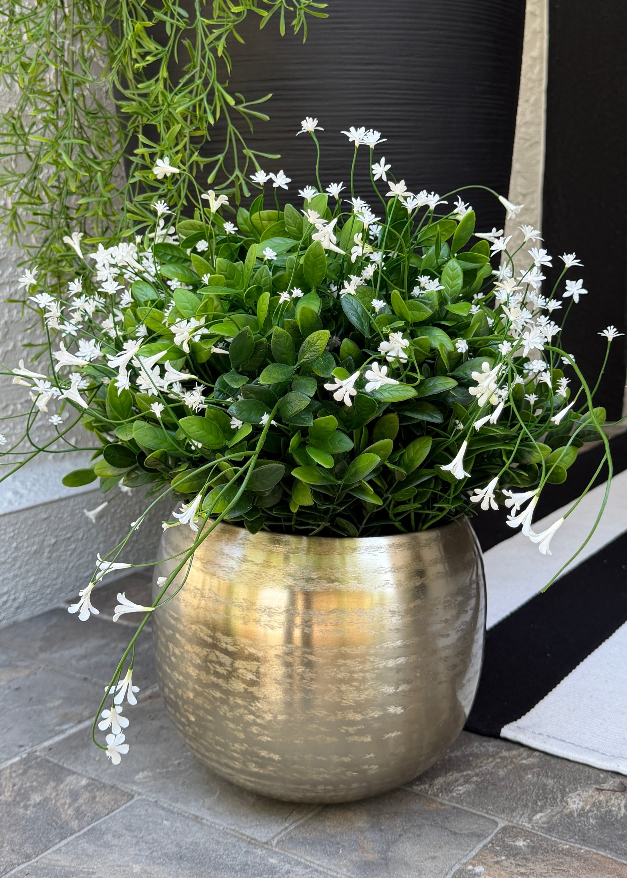 Fake Boxwood and Baby's Breath Potted Plant