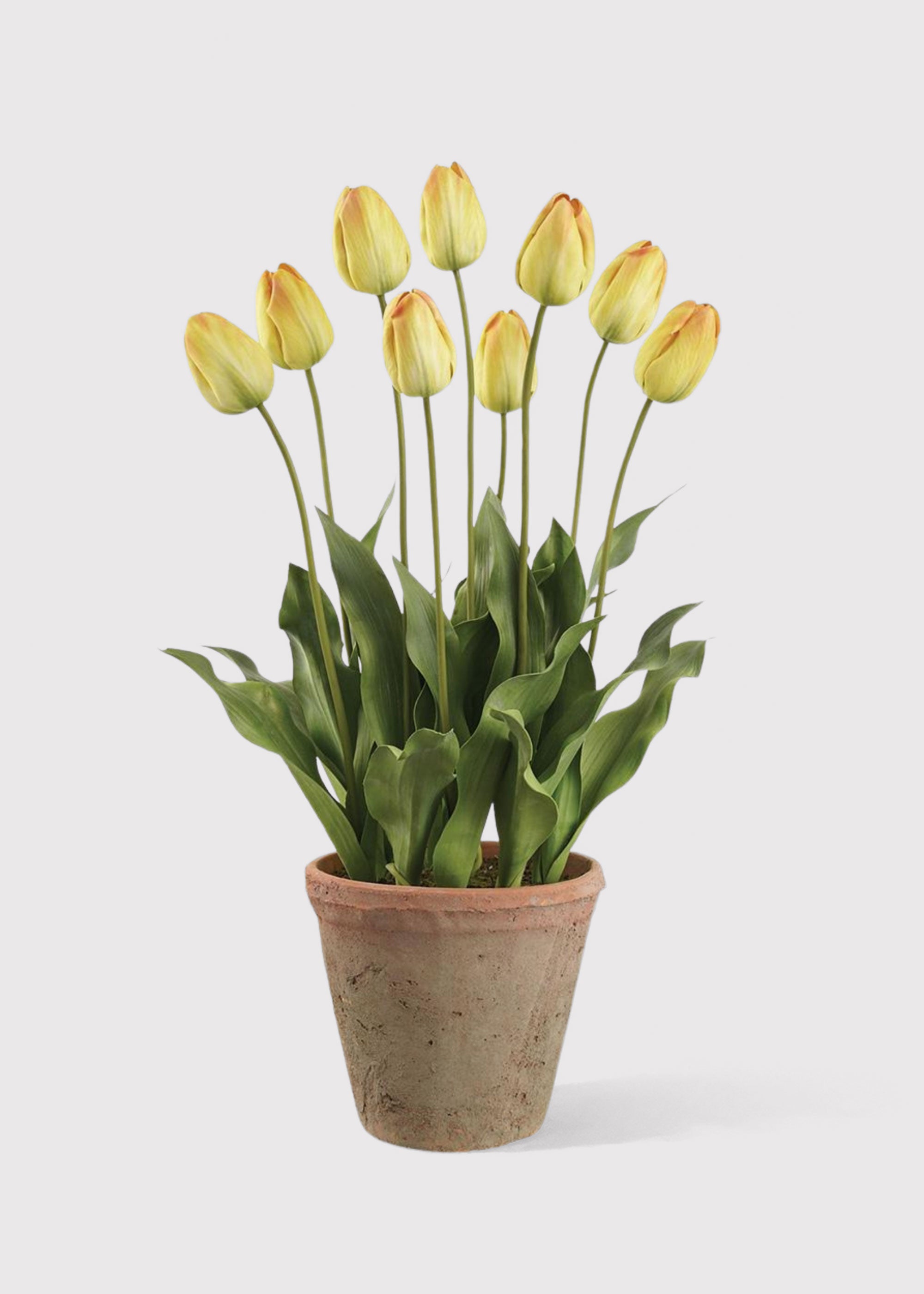 Yellow Artificial Tulip Flower Arrangement in Clay Pot