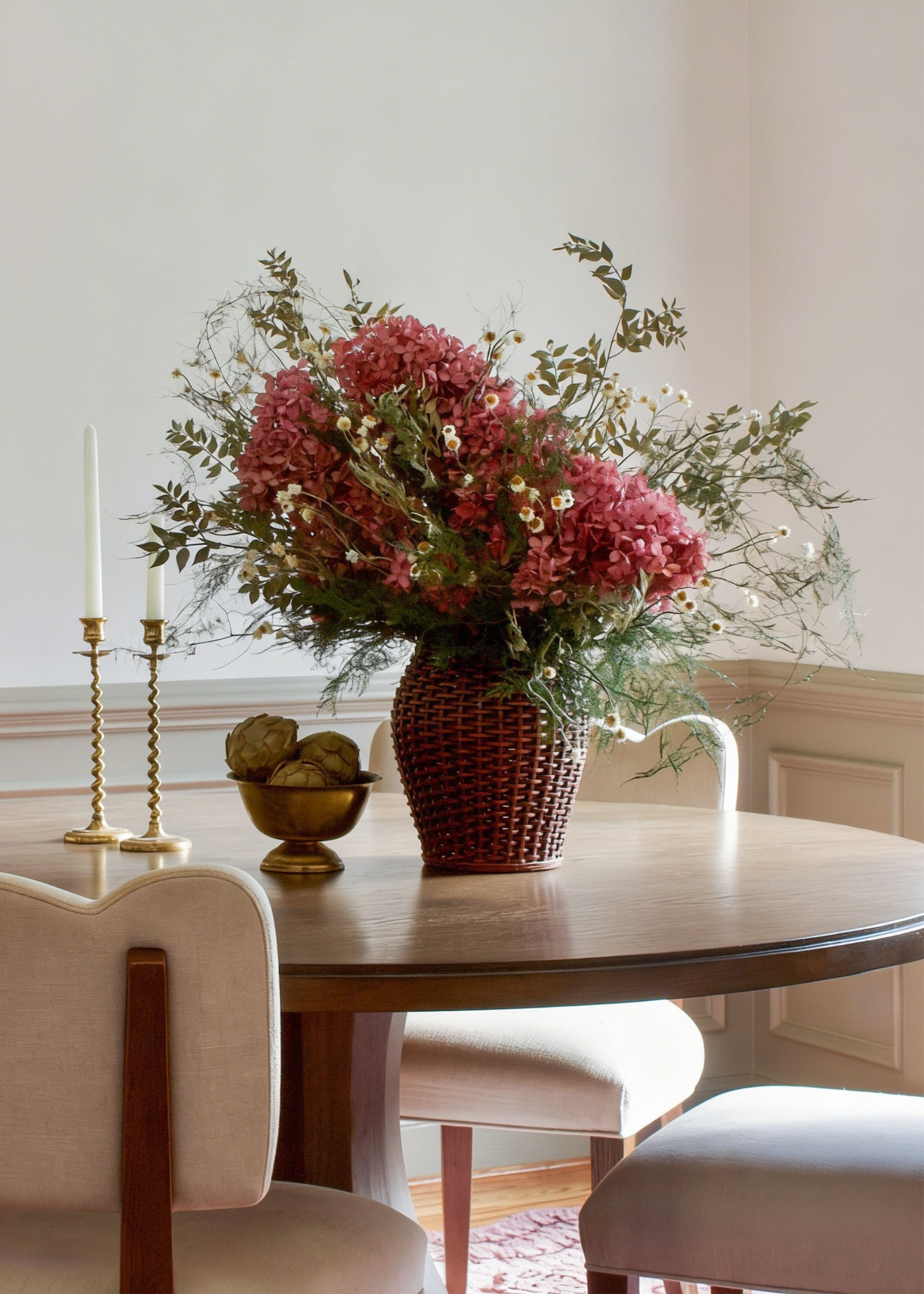 Dried Hydrangea and Ruscus Flower Arrangement