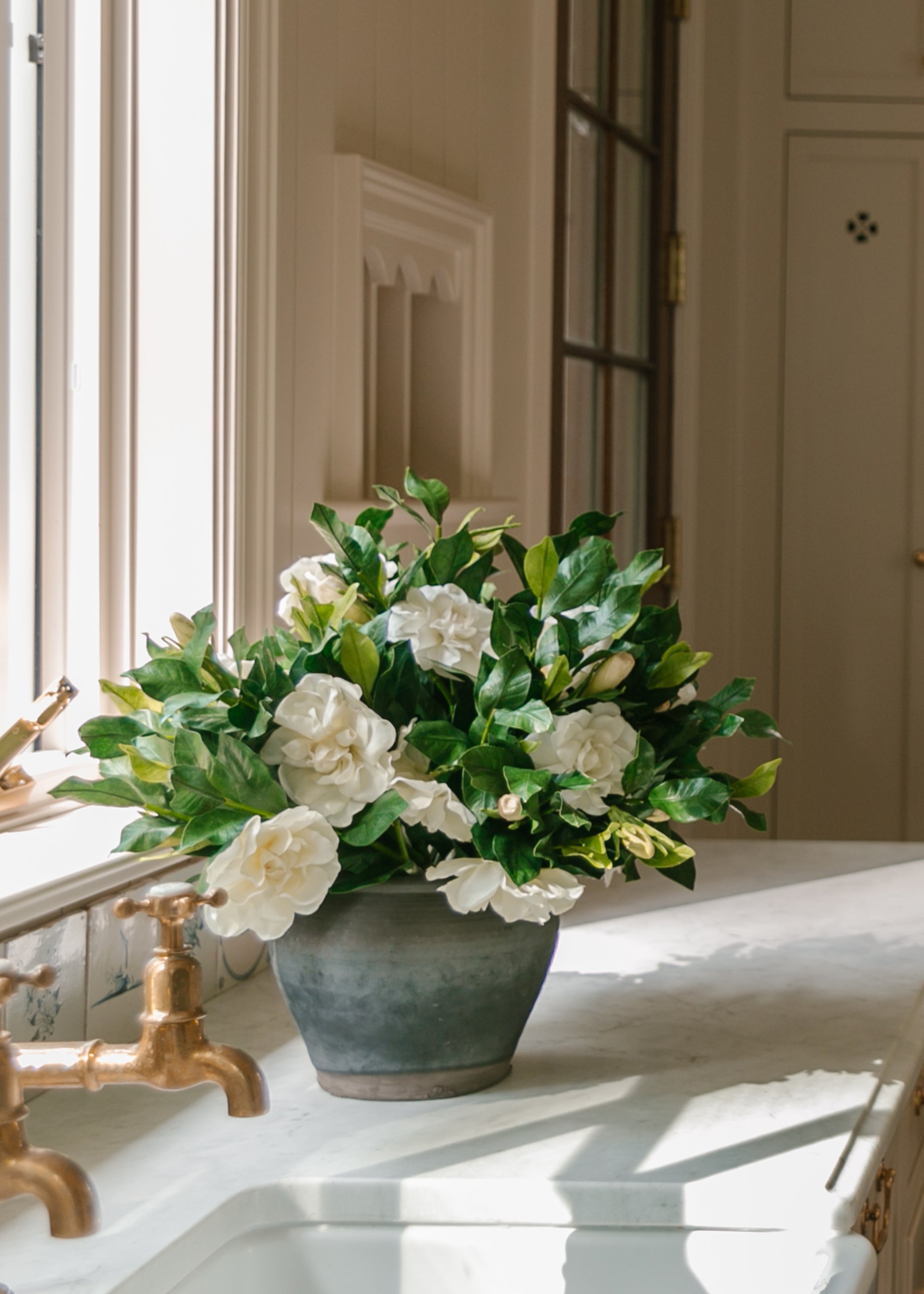 Faux Gardenias Arranged in Vase