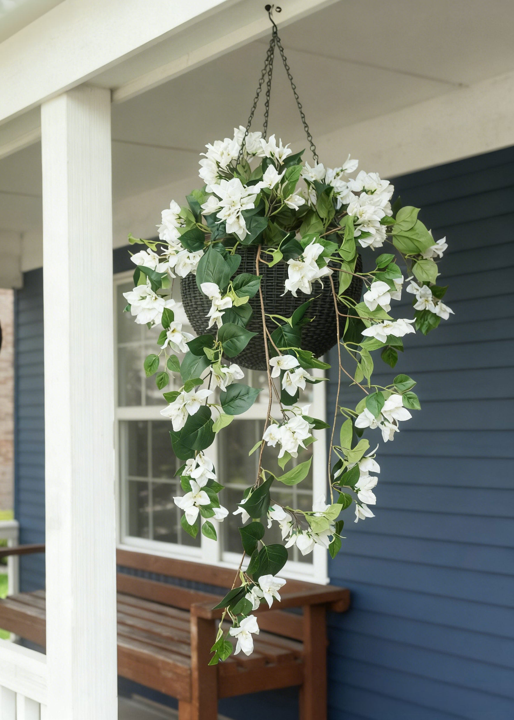 Fake Bougainvillea Bush in a Porch Hanging Basket