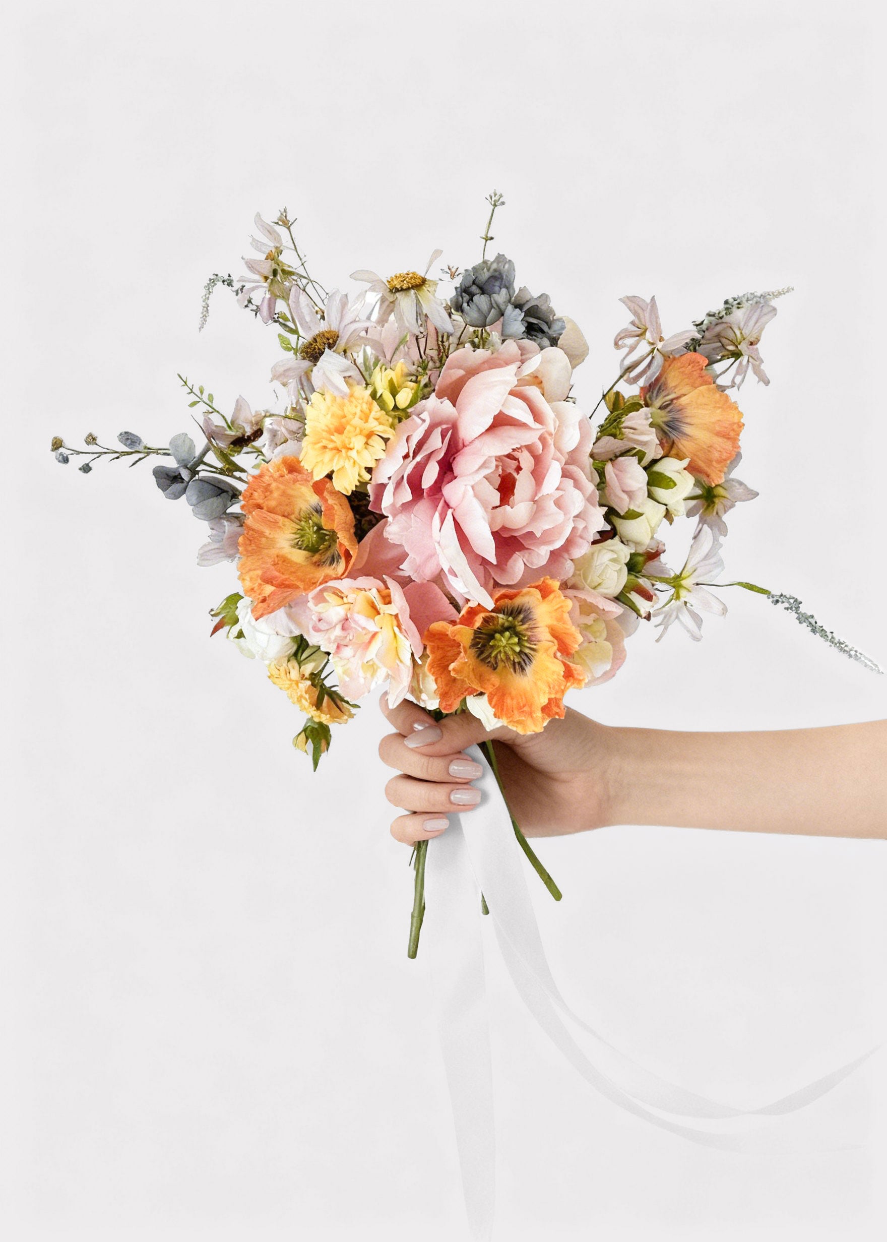 Artificial Pink Peony and Wildflower Bouquet