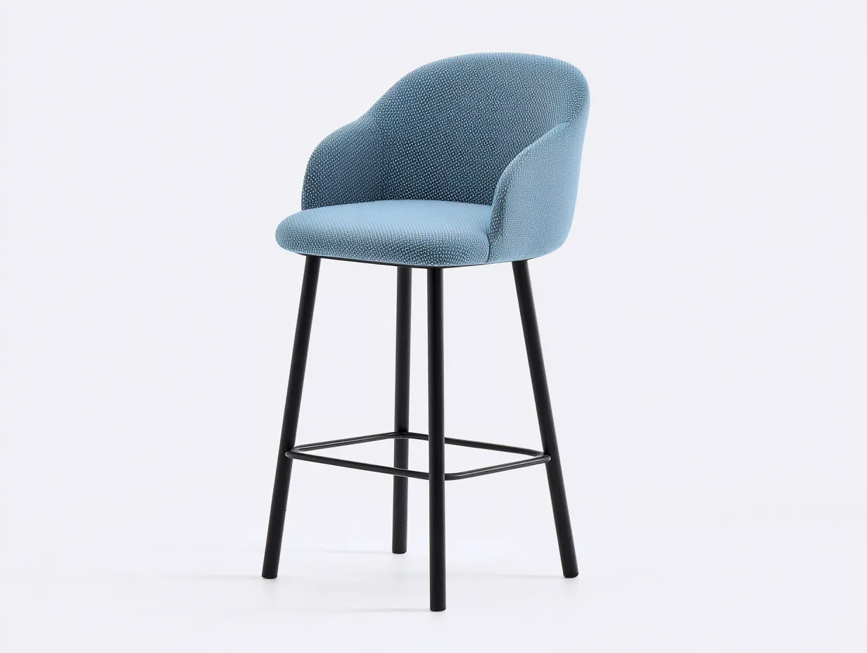 Taburete de Bar tapizado azul 52x53x104 cm - respaldo envolvente - patas negras-Doralyinterior