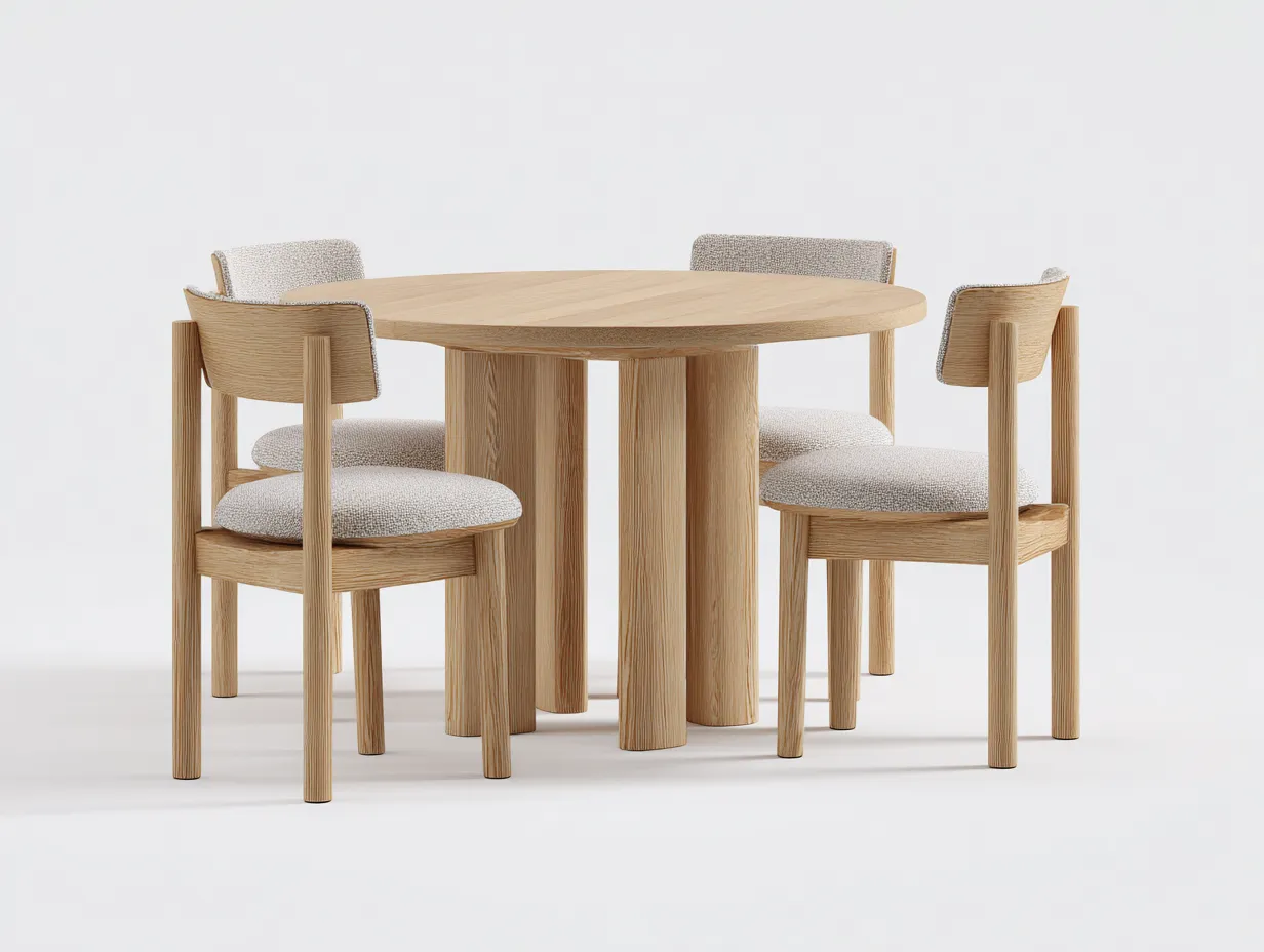 Conjunto de Mesa y Sillas de madera - mesa 130x130x76 cm - beige y madera clara - 4 sillas tapizadas para comedor-Doralyinterior