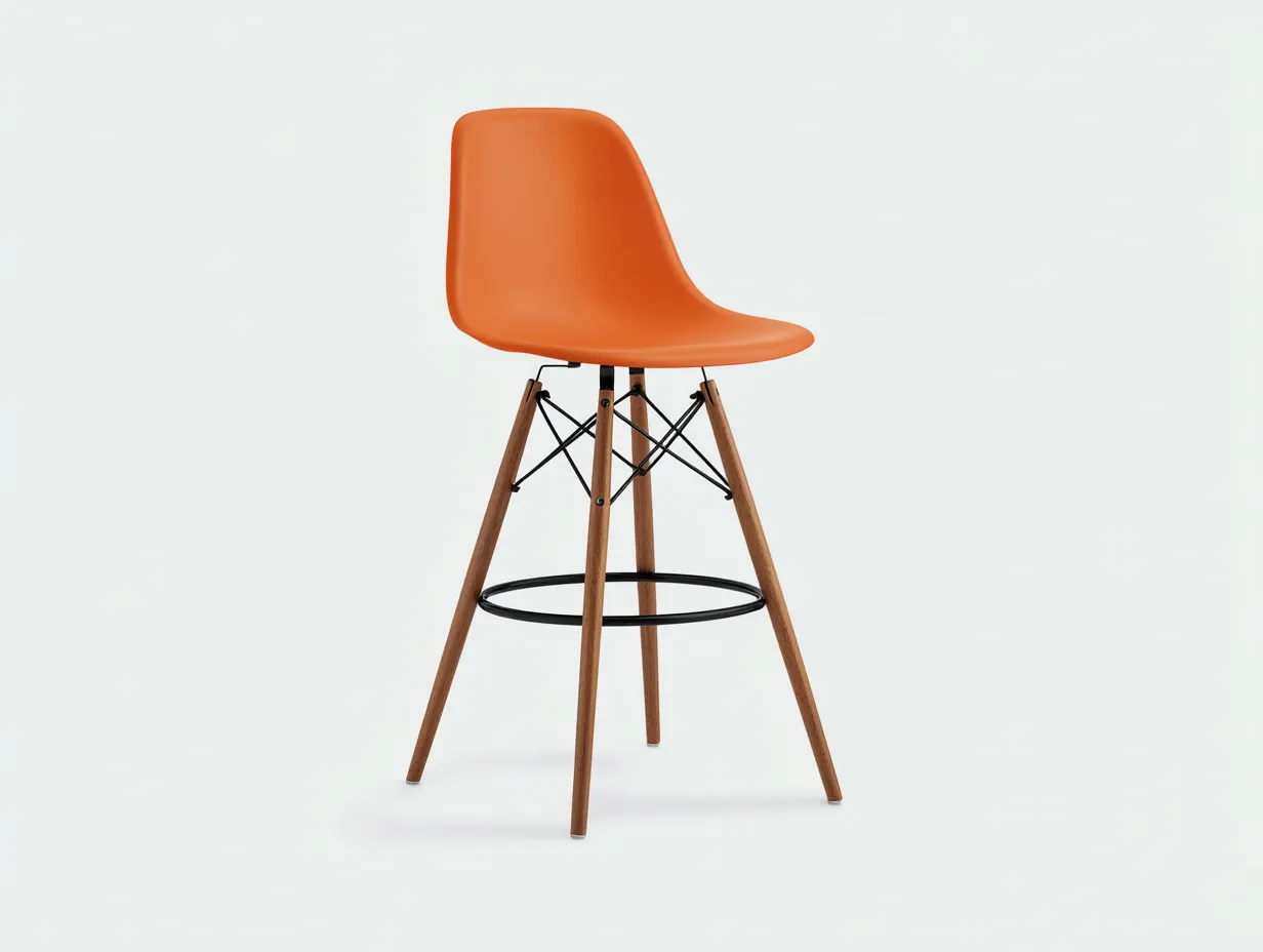 Taburete de Bar de polipropileno naranja 49x50x105 cm - patas de madera - aro reposapiés-Doralyinterior