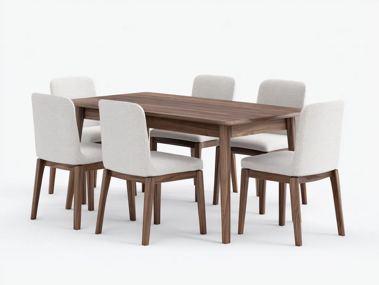 Conjunto de Mesa y Sillas de madera - mesa 180x90x76 cm - marrón y beige - 6 sillas tapizadas para comedor-Doralyinterior