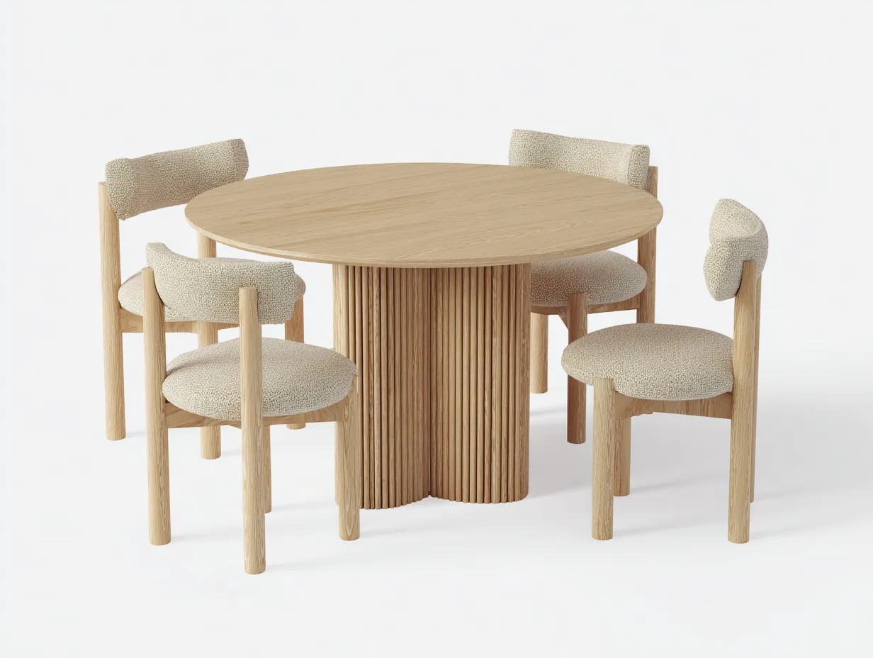 Conjunto de Mesa y Sillas madera - mesa 120x120x76 cm - madera natural y beige - para comedor-Doralyinterior