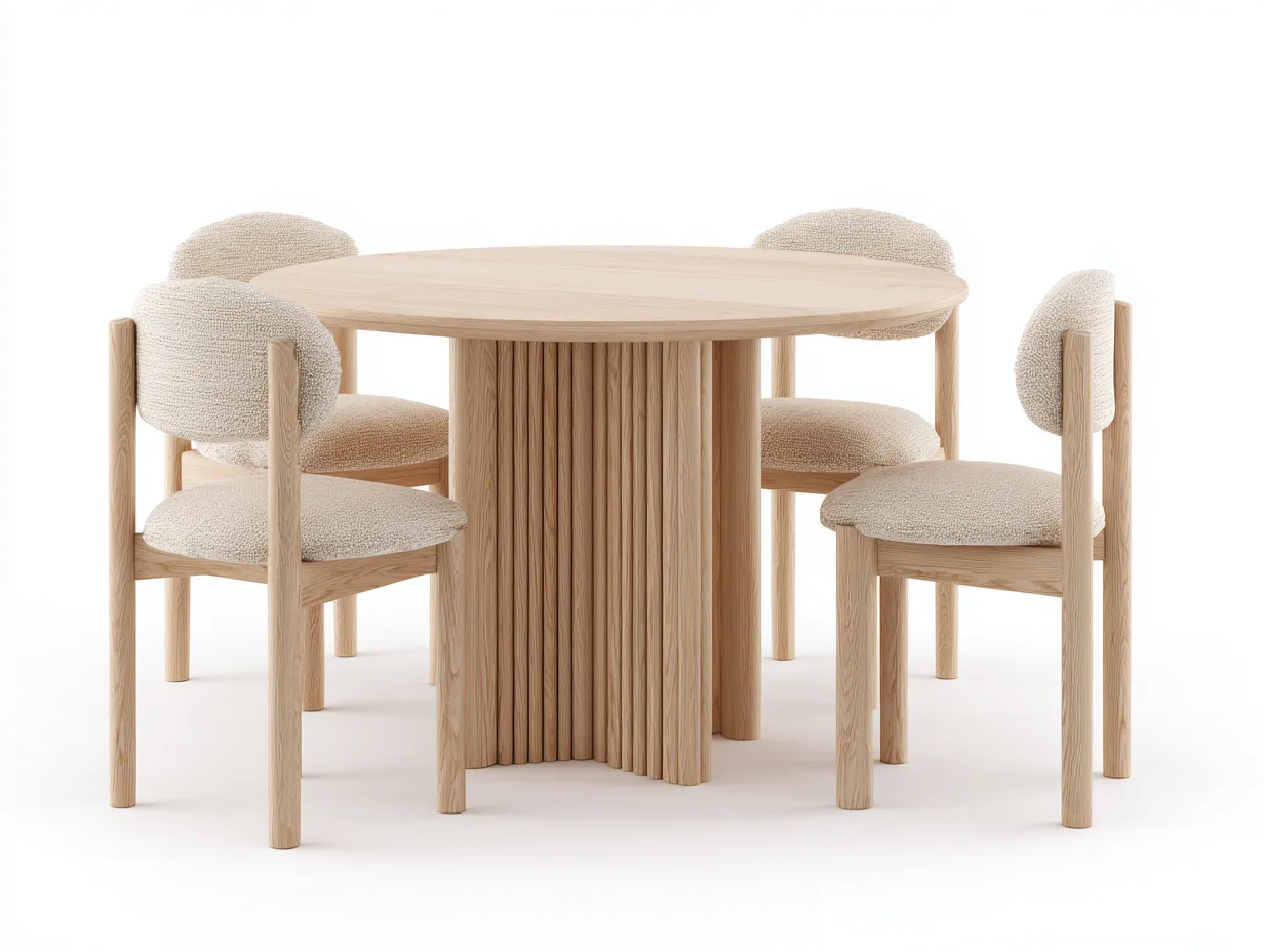 Conjunto de Mesa y Sillas madera - mesa 118x118x75 cm - madera natural y beige - mesa redonda-Doralyinterior