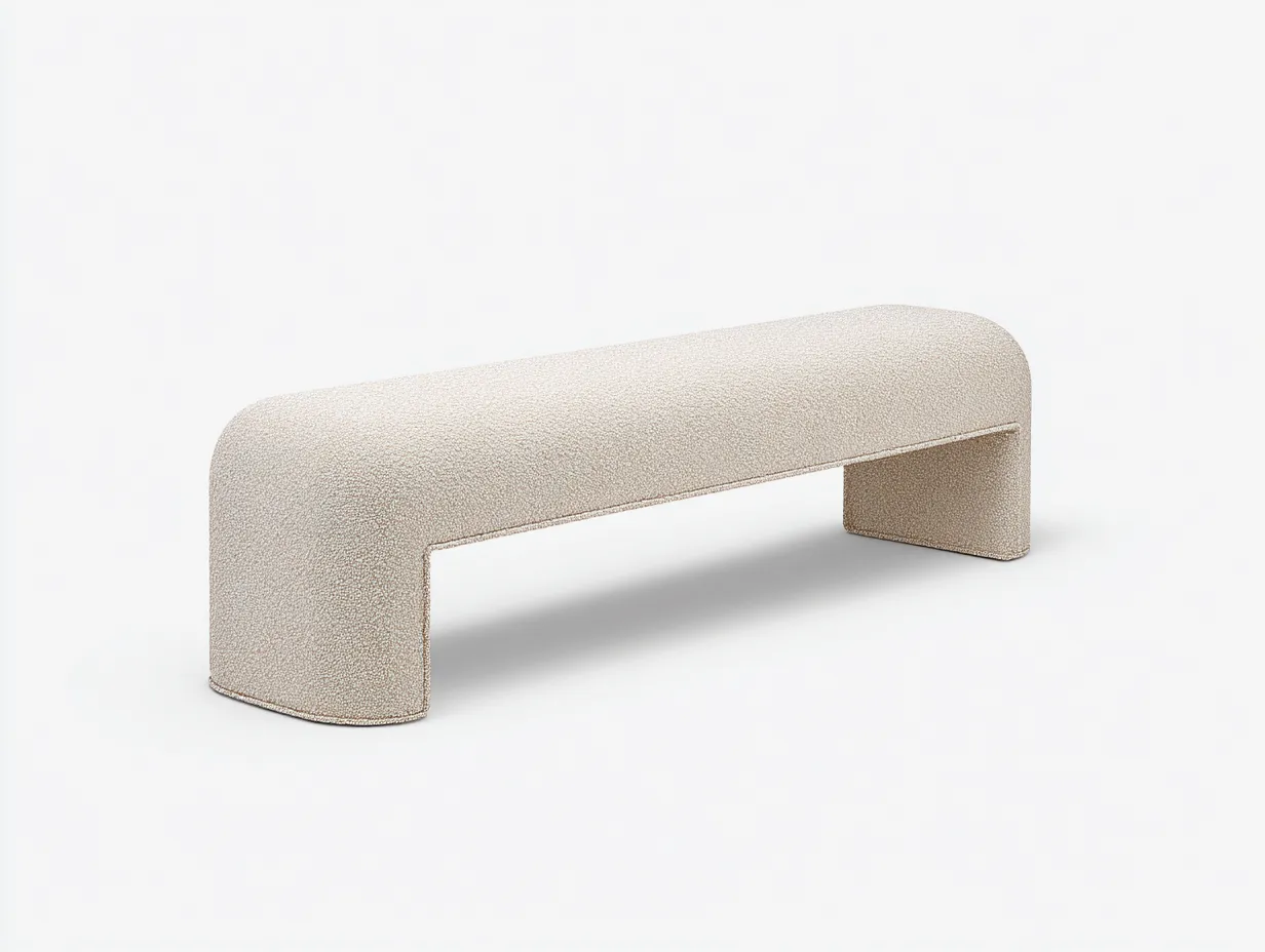 Banco tapizado bouclé crema 160x46x43 cm - base arqueada - estilo contemporáneo-Doralyinterior