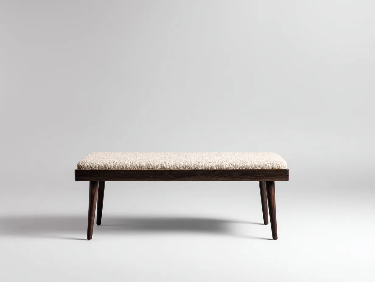 Banco tapizado beige 130x42x45 cm - patas de madera oscura - tejido jaspeado-Doralyinterior