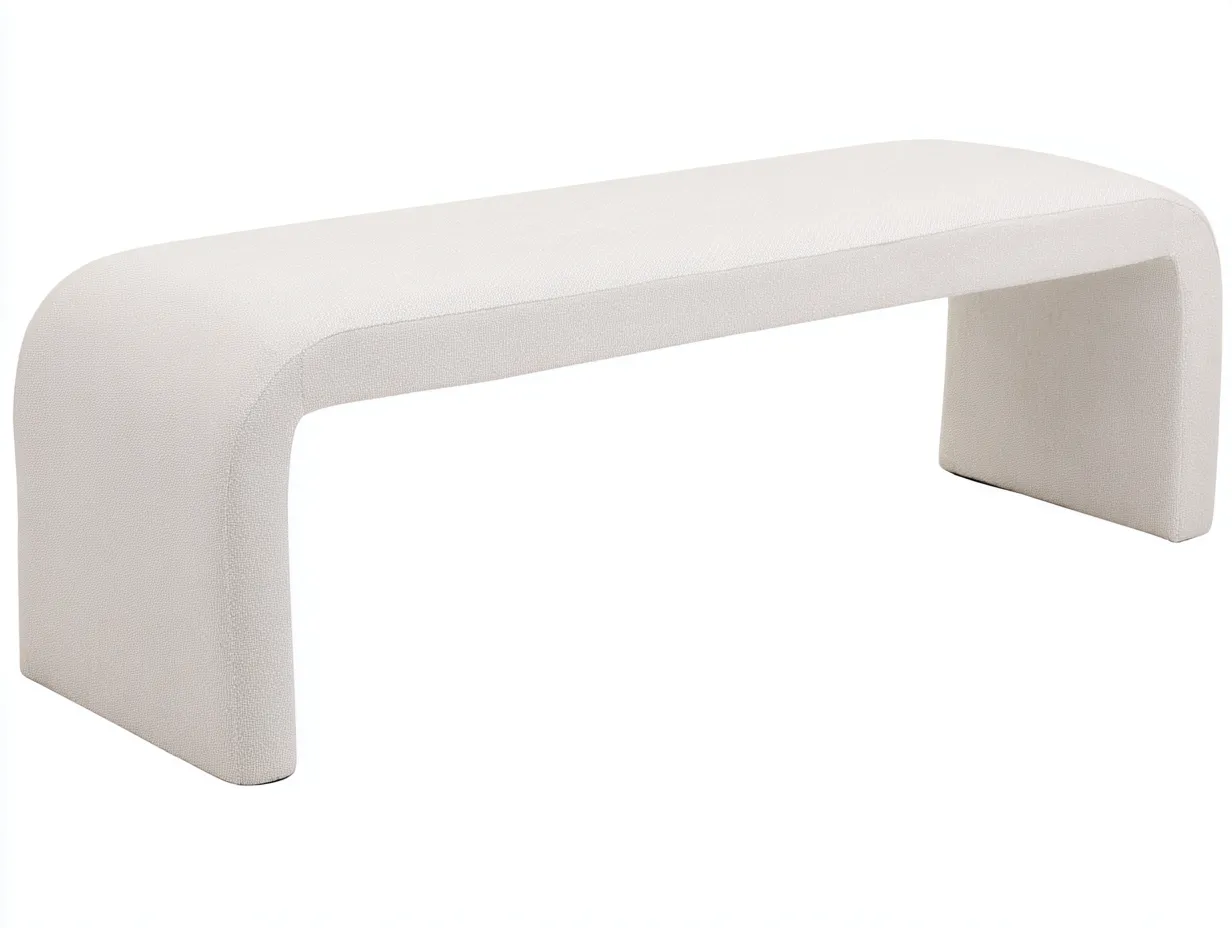 Banco tapizado beige 160x46x43 cm - base arqueada - diseño minimalista-Doralyinterior
