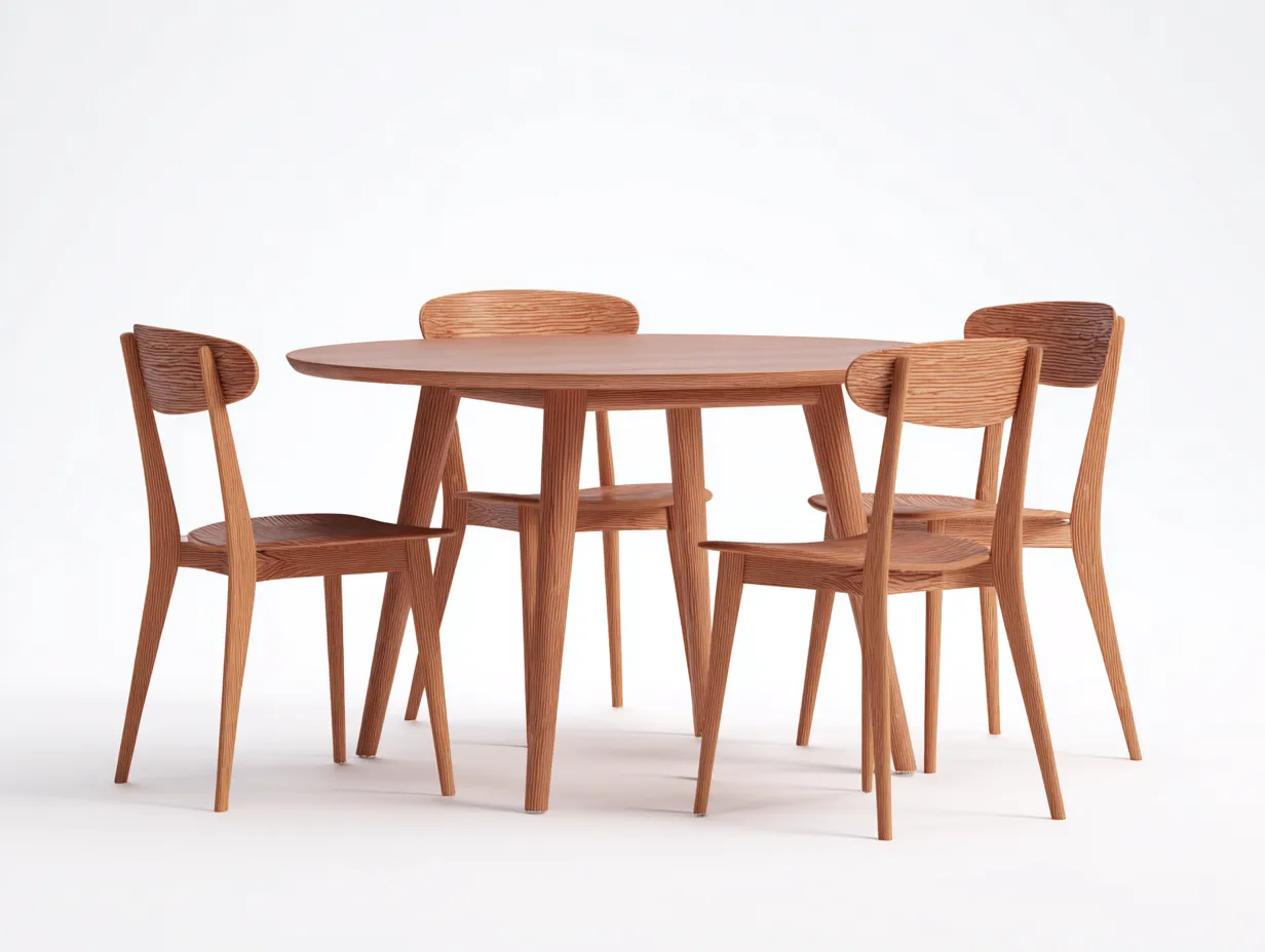 Conjunto de Mesa y Sillas de madera - mesa 140x140x75 cm - marrón - 4 sillas curvas para comedor-Doralyinterior