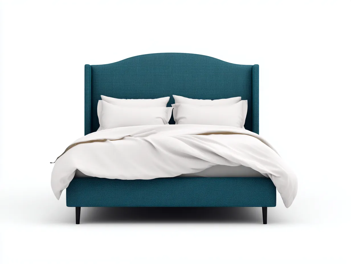 Cama Doble tapizada azul petróleo 200x160x115 cm - cabecero curvo - patas negras-Doralyinterior