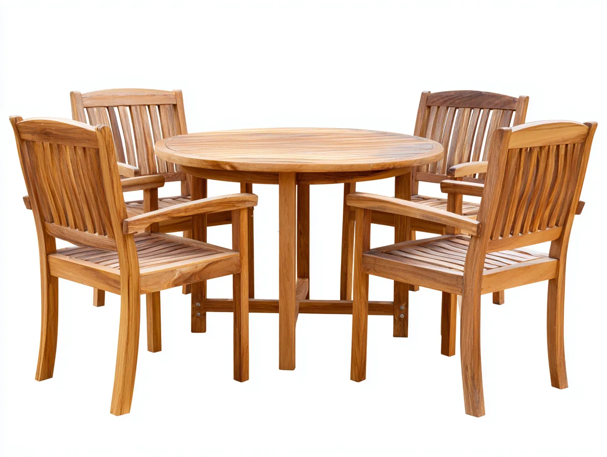 Conjunto de Mesa y Sillas madera - mesa 115x115x74 cm - madera natural - con reposabrazos-Doralyinterior