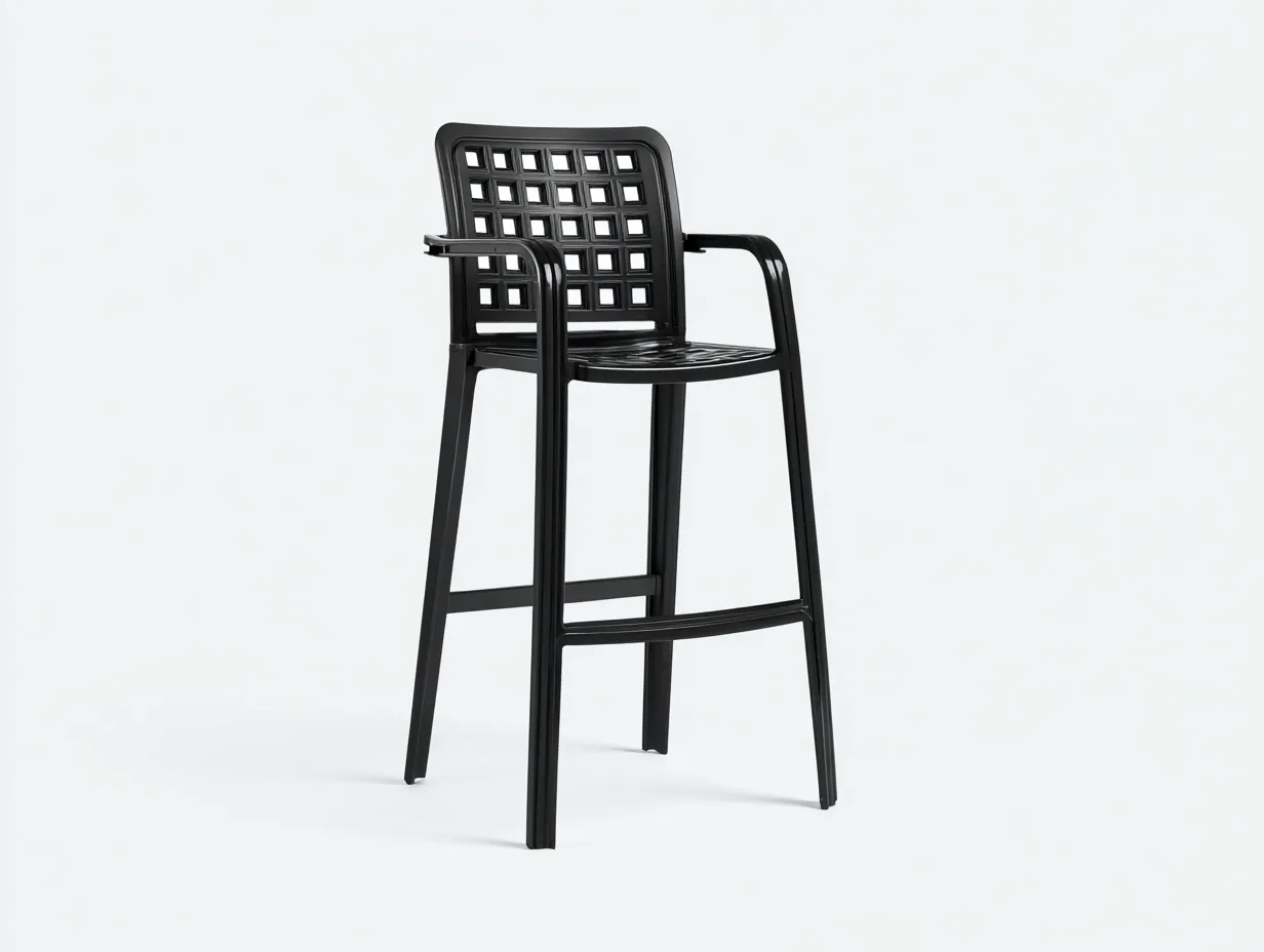 Taburete de Bar de polipropileno negro 54x55x106 cm - respaldo calado - con brazos-Doralyinterior