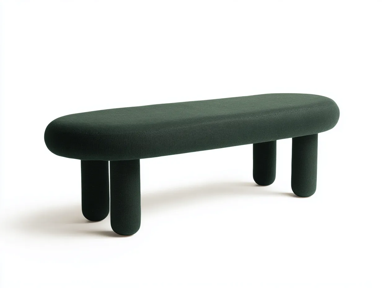 Banco tapizado verde oscuro 150x42x43 cm - forma ovalada - patas cilíndricas-Doralyinterior