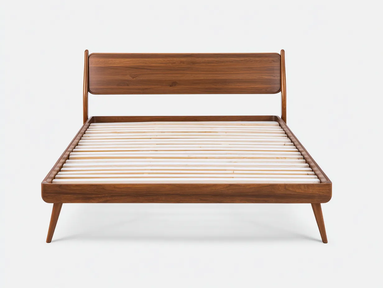 Cama Doble de madera miel 200x160x102 cm - cabecero curvo - somier de lamas-Doralyinterior