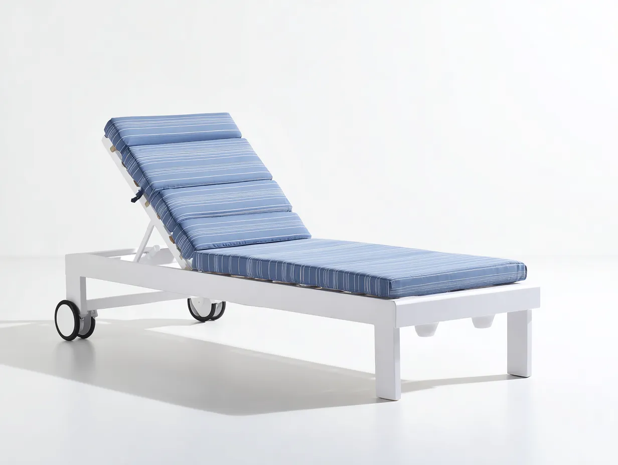 Tumbona de exterior madera y metal 205x72x88 cm - azul claro y blanco - con ruedas-Doralyinterior