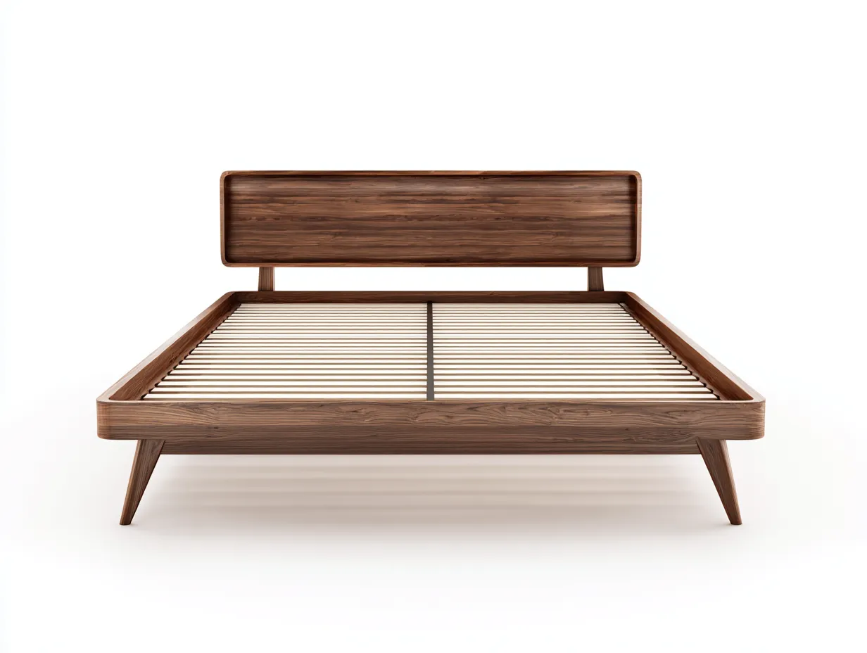 Cama Doble de madera nogal 200x160x98 cm - cabecero liso - patas inclinadas-Doralyinterior