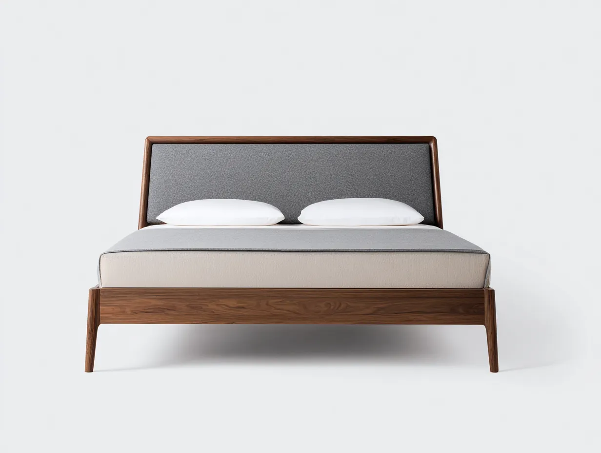 Cama Doble de madera nogal 200x160x100 cm - cabecero plano - estilo nórdico cálido-Doralyinterior