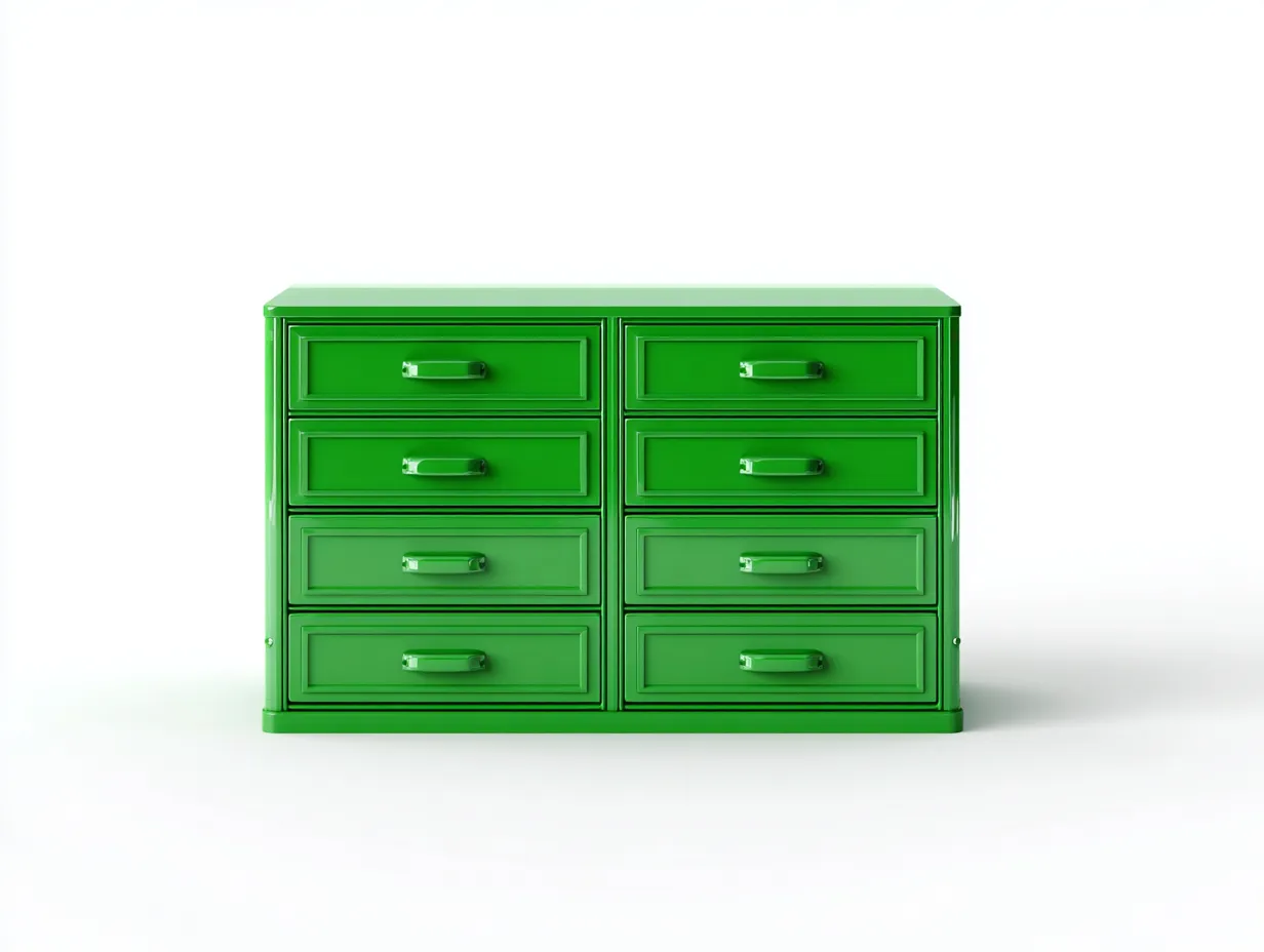 Cómoda verde brillante 150x45x90 cm - ocho cajones - estilo clásico para dormitorio