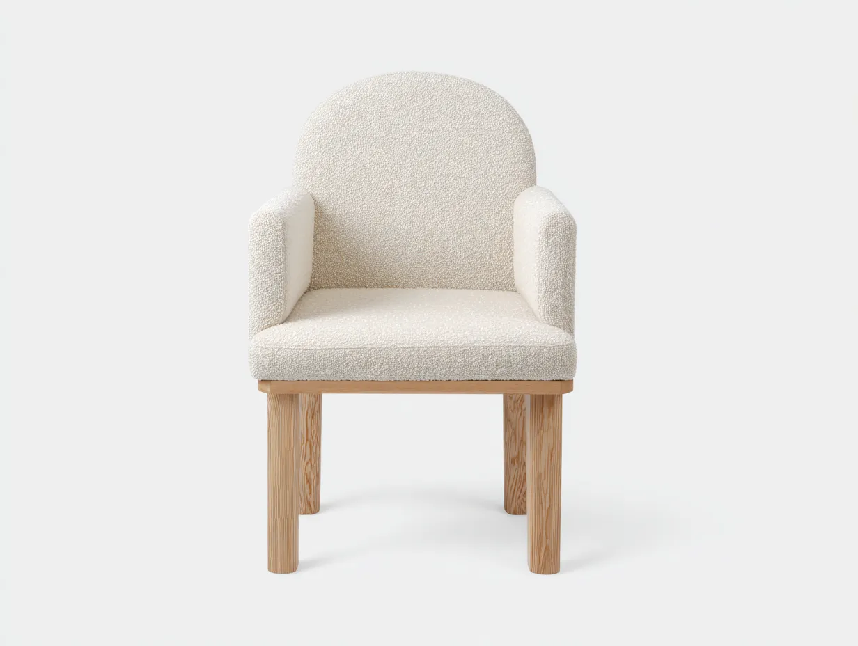 Sillón de Descanso curvo 61x63x79 cm - blanco crema y madera natural - respaldo redondeado