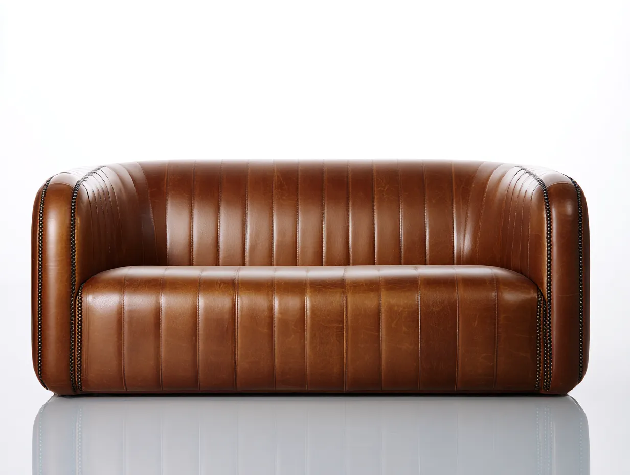 Sofá de Dos Plazas efecto piel 196x91x76 cm - marrón - salón clásico con costuras verticales
