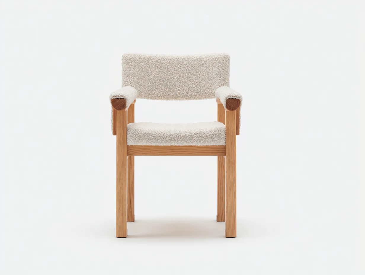 Sillón de Descanso madera natural 56x58x79 cm - beige claro y blanco - con brazos acolchados