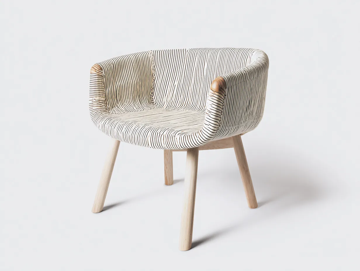 Sillón de Descanso tapizado a rayas 62x61x76 cm - blanco y negro - con patas de madera clara