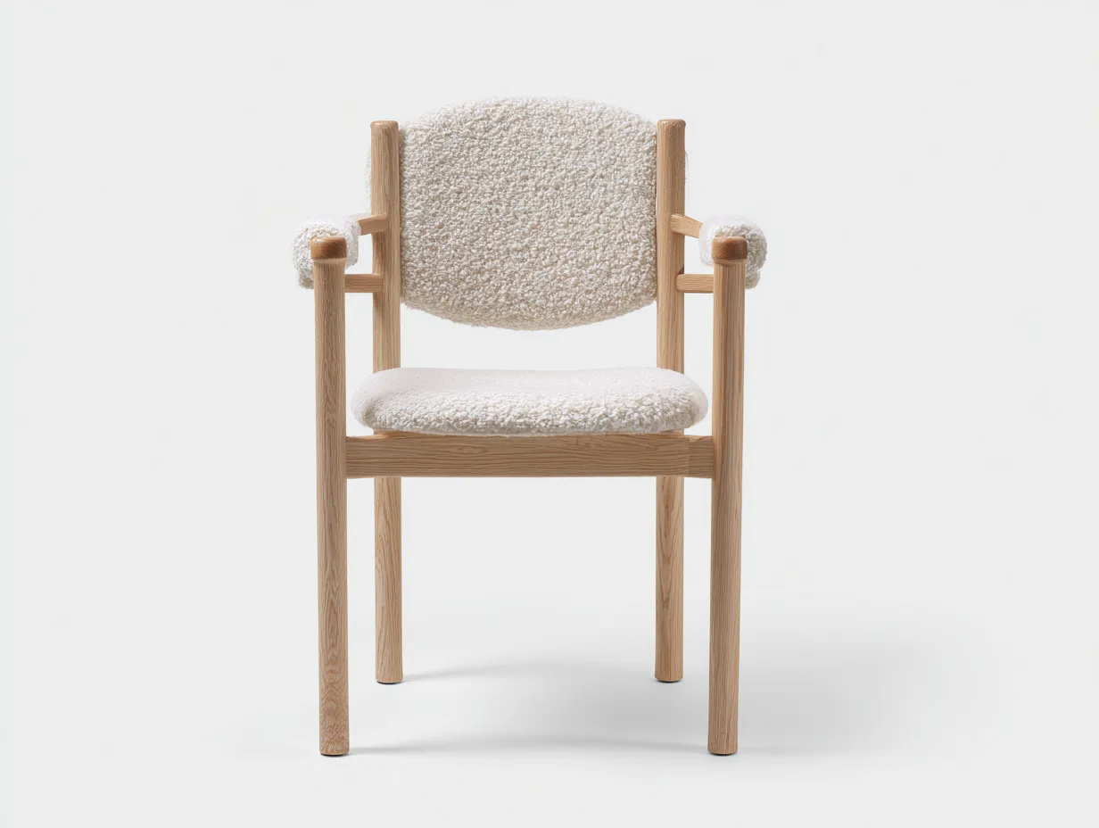 Sillón de Descanso bouclé blanco 59x60x82 cm - blanco roto y madera natural - para salón moderno