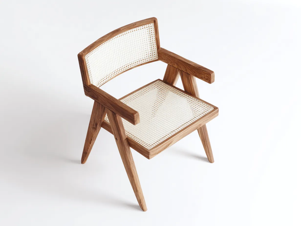 Sillón de Descanso madera maciza 58x60x78 cm - nogal y blanco - con asiento de ratán para salón