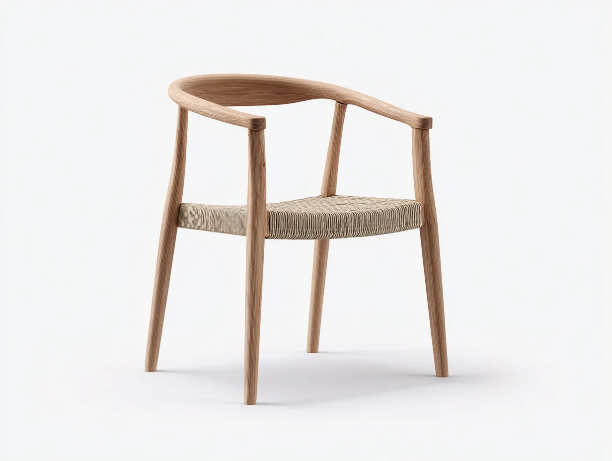 Sillón de Descanso madera y asiento tejido 58x57x78 cm - madera natural y beige - respaldo curvo