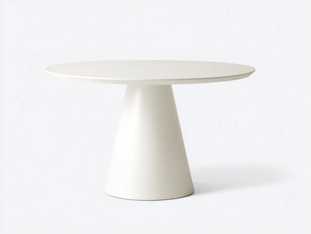 Mesa de Comedor redonda blanca crema 120x120x75 cm - base cónica ancha - estilo moderno