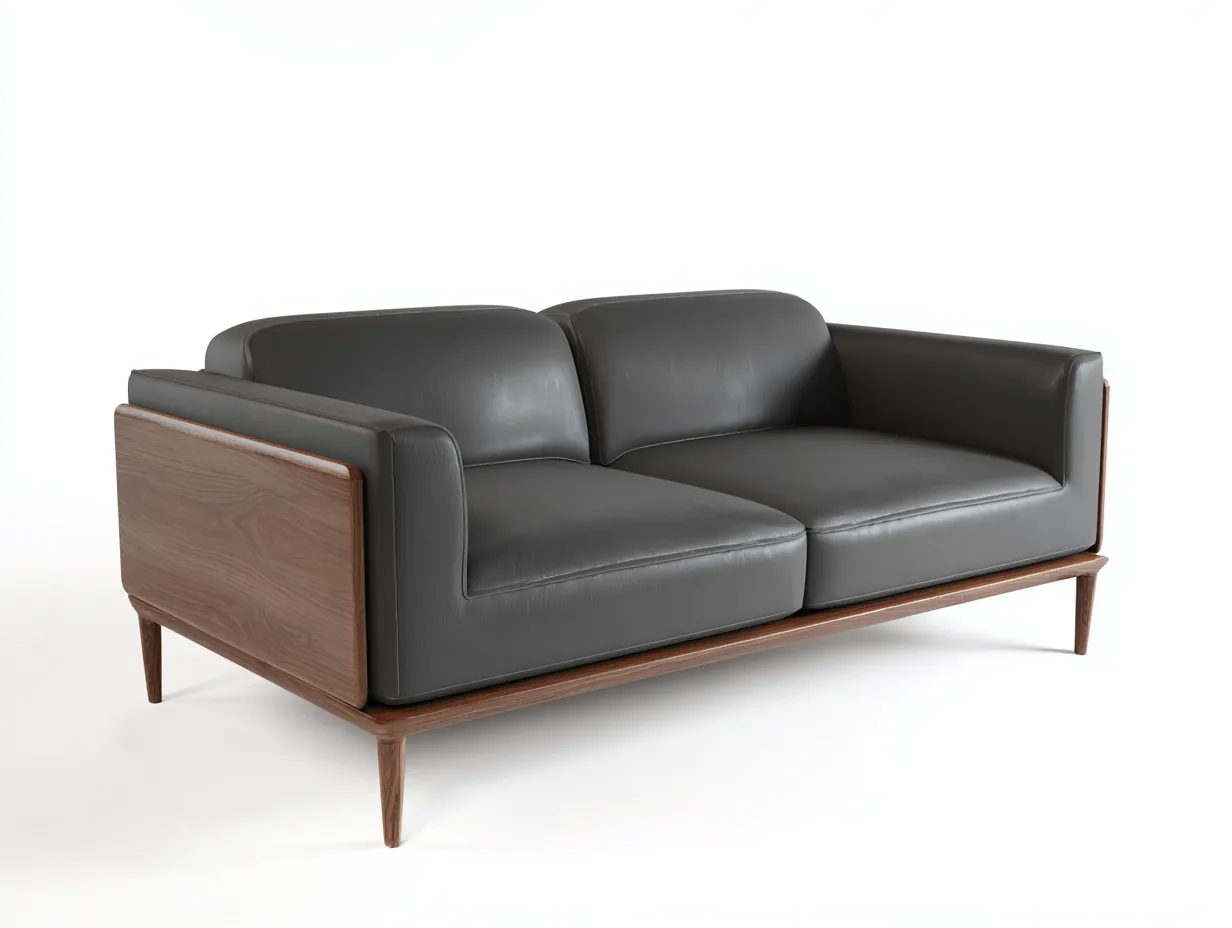 Sofá de Dos Plazas efecto piel 200x92x78 cm - gris y marrón - salón minimalista con panel lateral