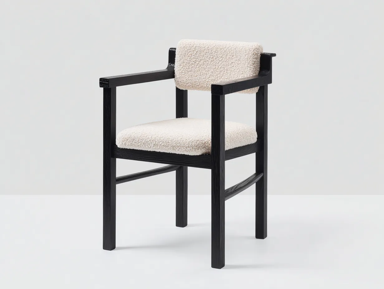 Sillón de Descanso bouclé 57x59x82 cm - negro y blanco crema - con brazos rectos para salón