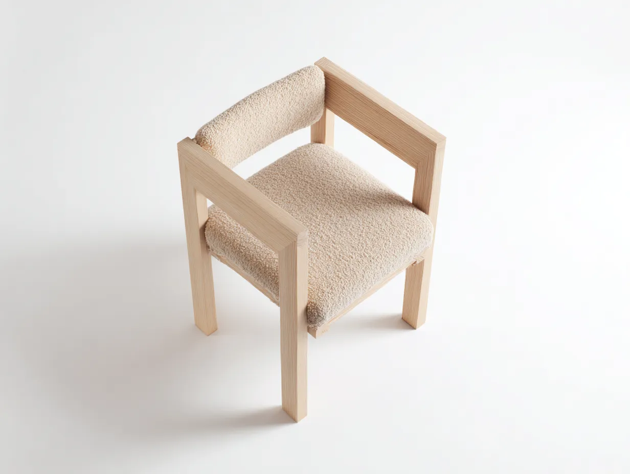 Sillón de Descanso tapizado 62x59x74 cm - madera natural y beige - estilo minimalista para salón