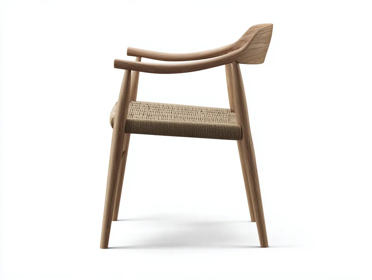 Sillón de Descanso madera natural 60x59x80 cm - madera natural y beige - asiento tejido y respaldo arqueado