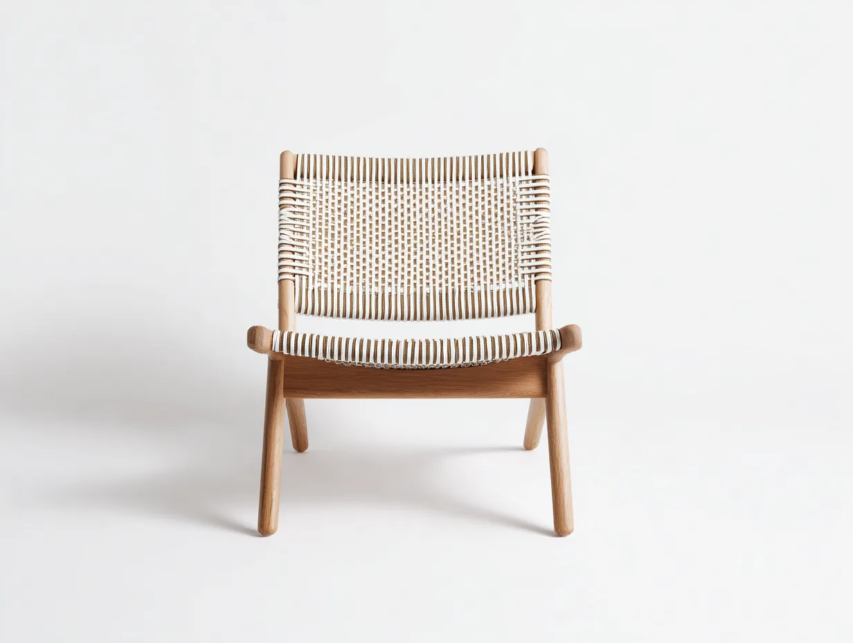 Sillón de Descanso madera y cuerda 66x70x72 cm - madera natural y blanco - diseño bajo para salón