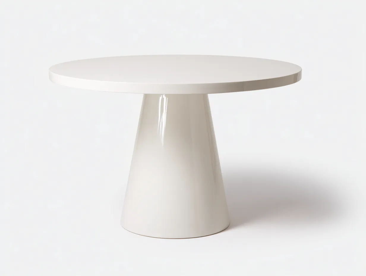 Mesa de Comedor redonda blanca 115x115x75 cm - pedestal cónico - diseño minimalista