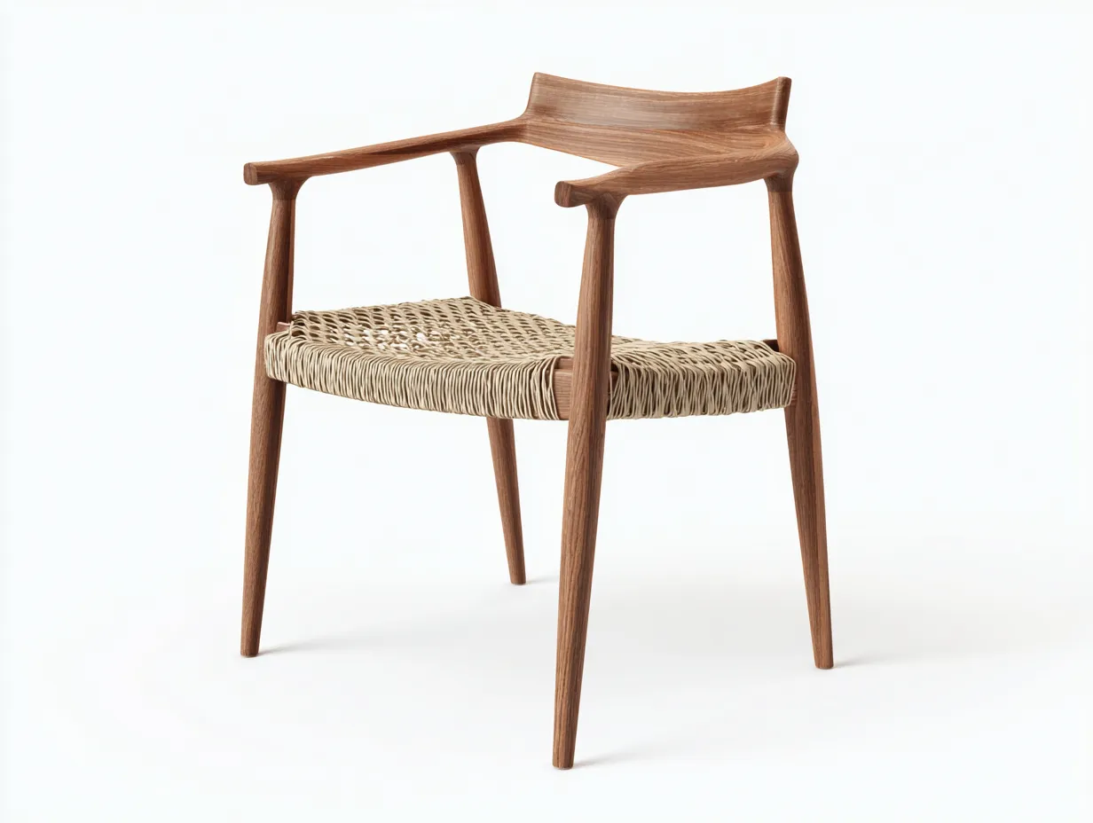 Sillón de Descanso madera 59x58x79 cm - nogal y beige - asiento de cuerda para salón