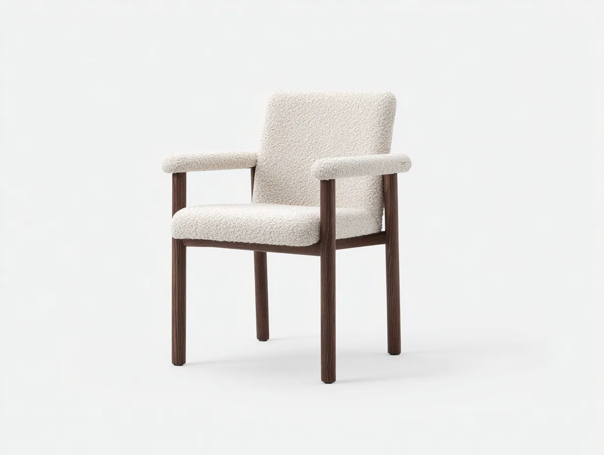 Sillón de Descanso bouclé 58x60x80 cm - blanco crema y nogal - con reposabrazos tapizados
