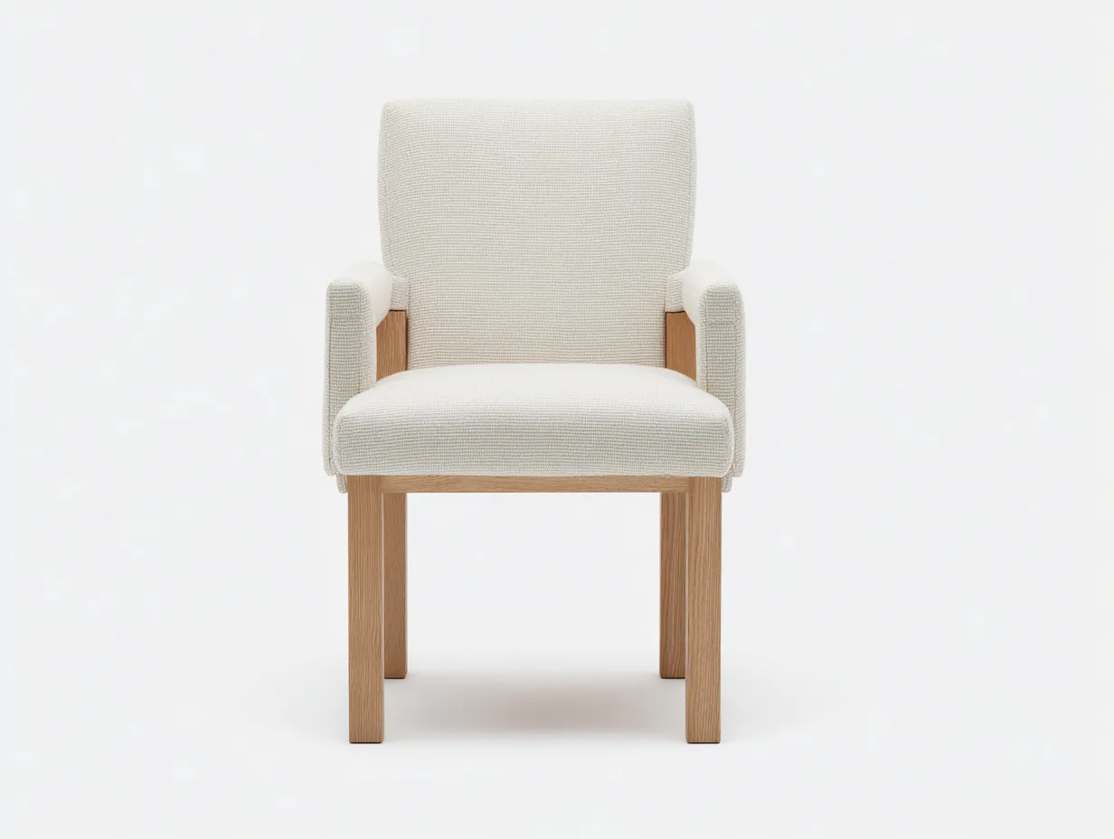 Sillón de Descanso tapizado 58x60x83 cm - blanco roto y madera natural - estilo recto para salón