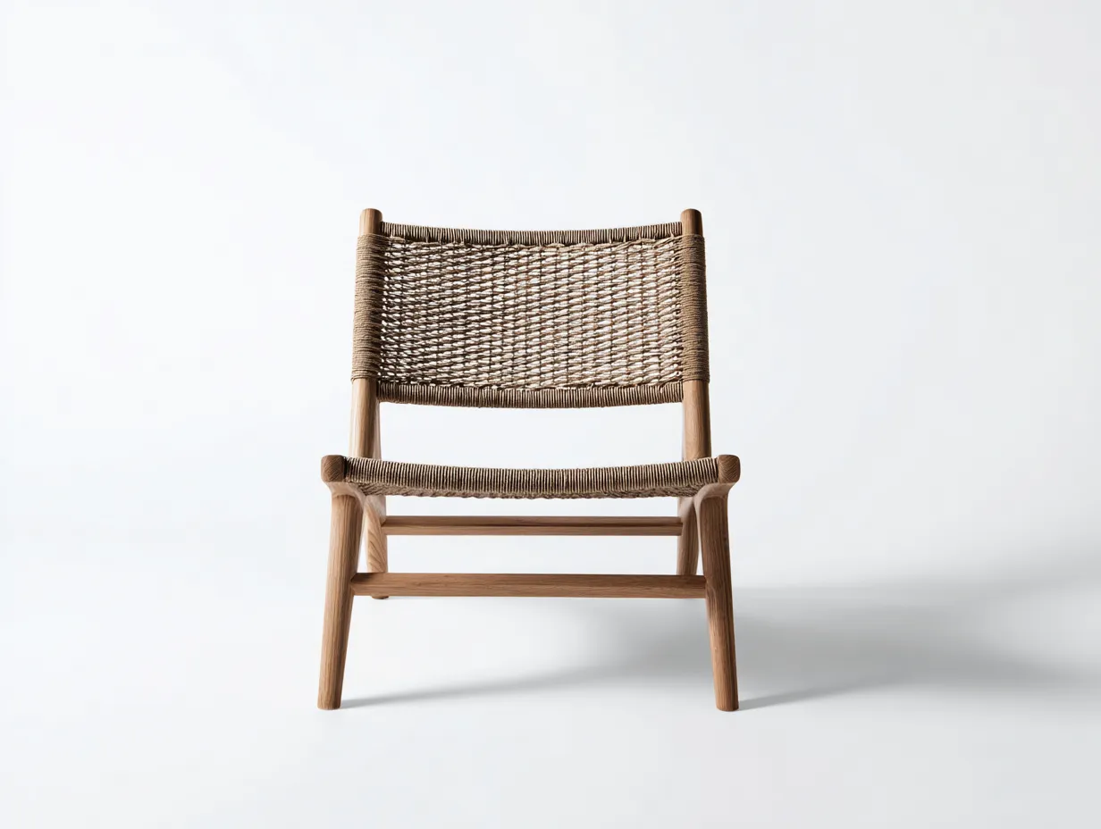 Sillón de Descanso madera y cuerda 64x68x74 cm - madera natural y beige - respaldo tejido