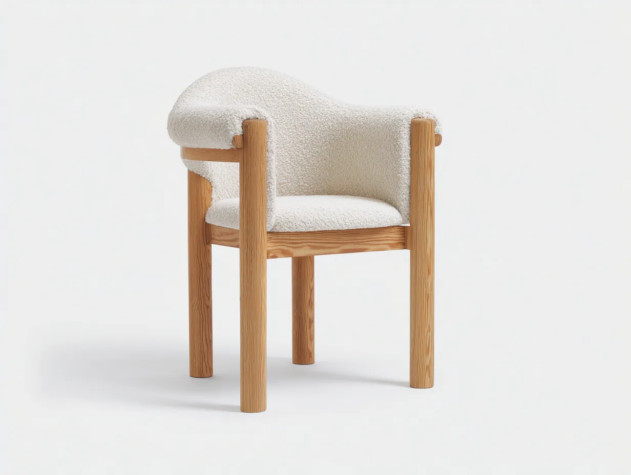Sillón de Descanso curvo 58x61x80 cm - blanco y madera clara - con respaldo envolvente
